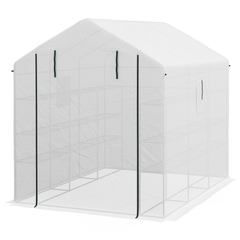 8' X 6' X 7' Walk-In Greenhouse With Mesh Door And Windows, 18 Shelf Green House With Trellis, Plant Labels, UV Protective For Growing Flowers, Herbs, Vegetables, Saplings, White