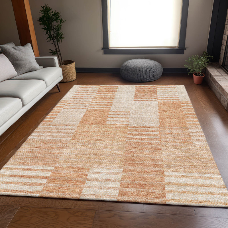 Tapis saumon Prisco lavable à la machine de qualité supérieure, Rectangulaire 3 pi x 5 pi