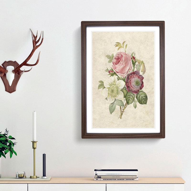 Pink Anemone Rose by Pierre-Joseph Redoute - Framed Print, 36cm H x 27cm W x 2cm D, Walnut Framed