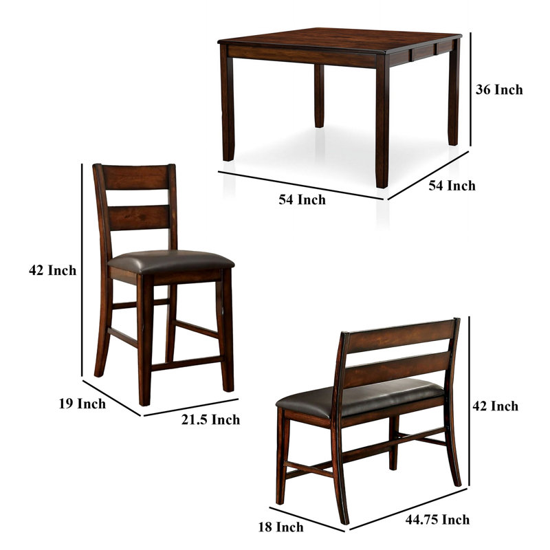 Dicky 8Pc Extending Counter Dining Table Set With Bench, Cherry Brown, 8 Pieces: Table, Bench, 6 Chairs