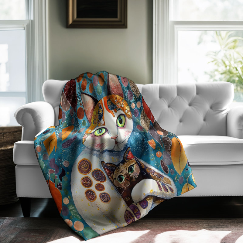 Harvest Hues Feline - 1 Piece Premium Sherpa Blanket, L 60 po x L 80 po