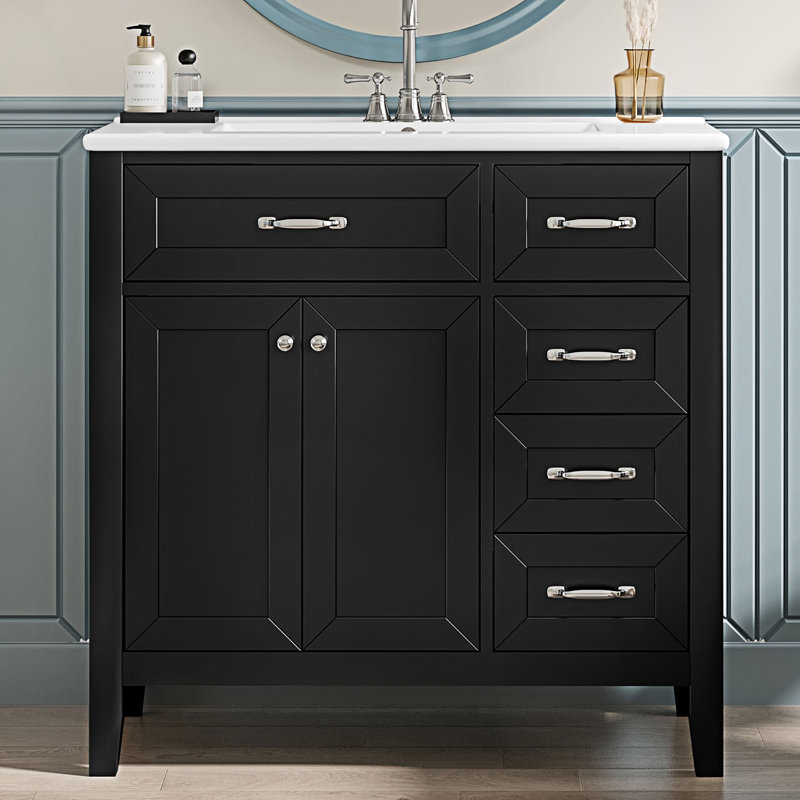 Bathroom Vanity With Sink Combo, Black, Silver
