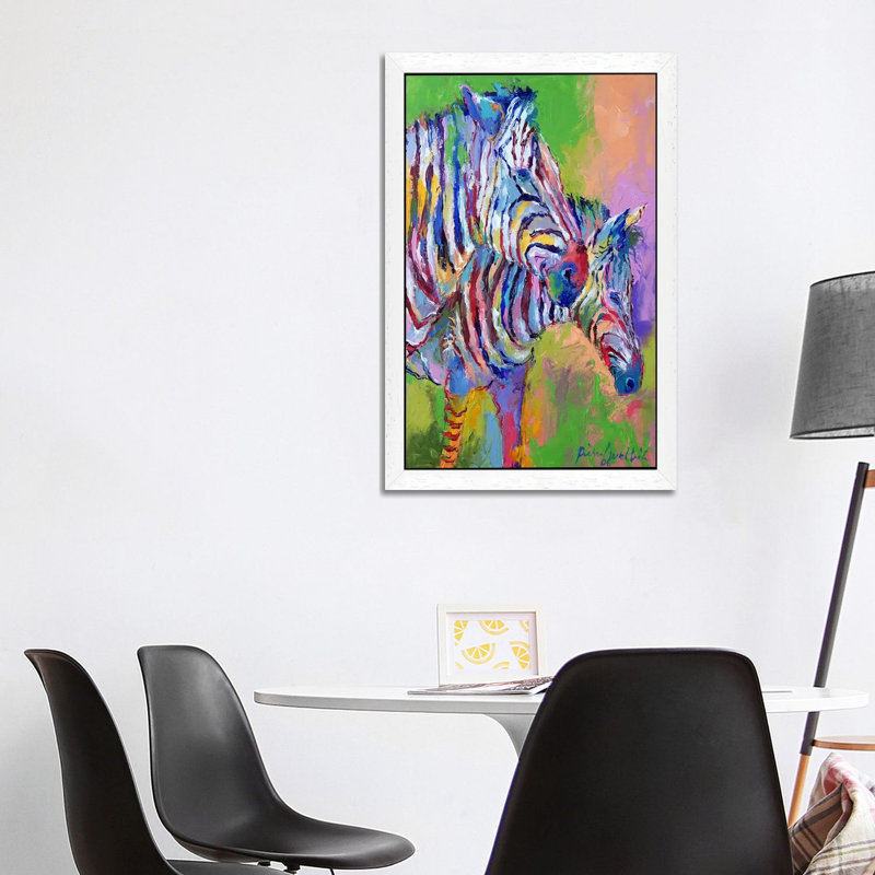 Zebra by Richard Wallich - Painting on Canvas, 101.6 cm H x 66.04 cm W, White Framed