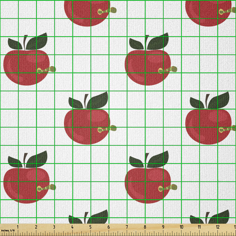 Tissu fruits par The Yard, répétant un motif de pommes rouges comiques avec des vers vivant à l'intérieur, l 36" x L 72"
