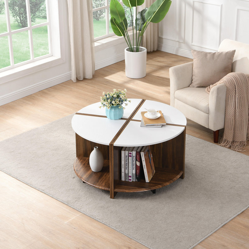 4 pièces de table basse ronde industrielle, assemblage robuste et facile, 2 niveaux avec rangement pour le salon, le jardin
