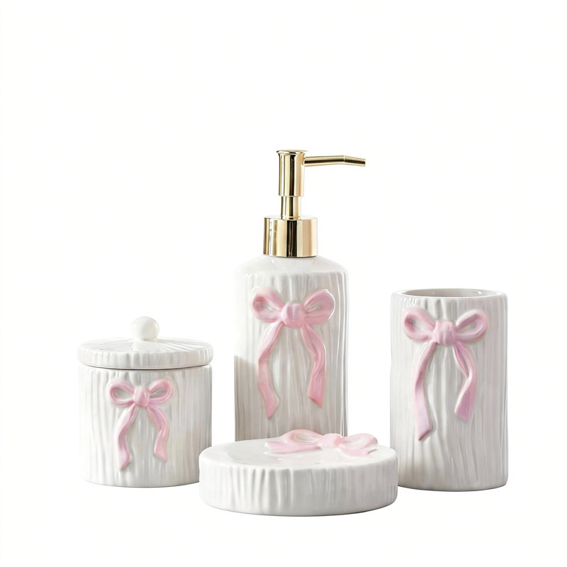Salle de bain, accessoires de salle de bain (4 pièces / rose)