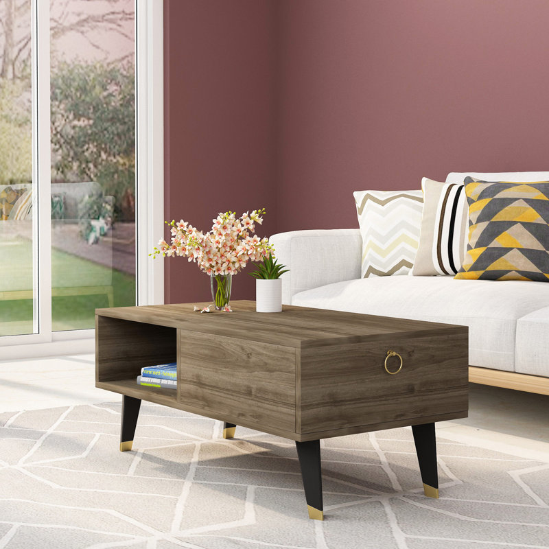 Table basse moderne en noyer, panneau de particules recouvert de mélamine à 100%, épaisseur: 0,7 pouce | Conception élégante pour le salon et le salon, élégante et durable, parfaite pour tout décor