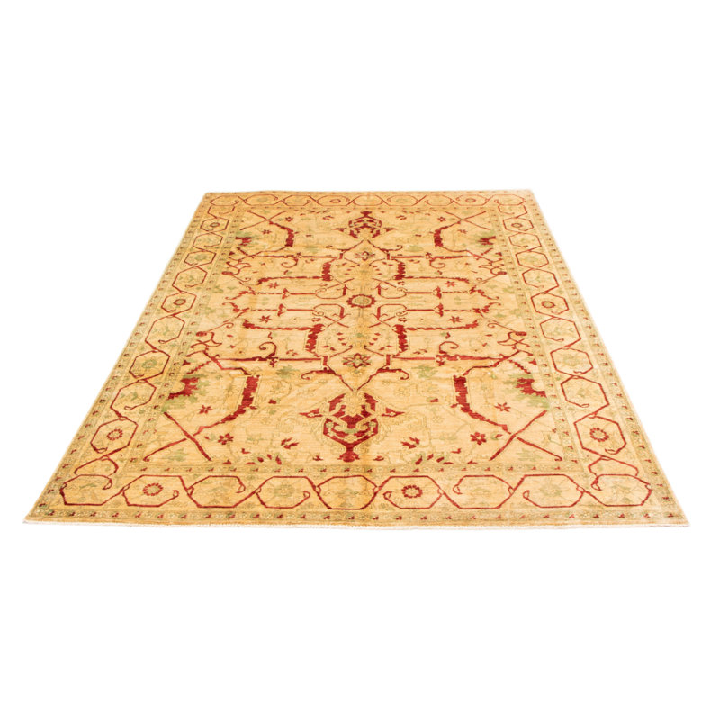 Tapis beige en laine noué à la main de conception unique 8 pi 8 po x 11 pi 3 po New Age Gavrilin
