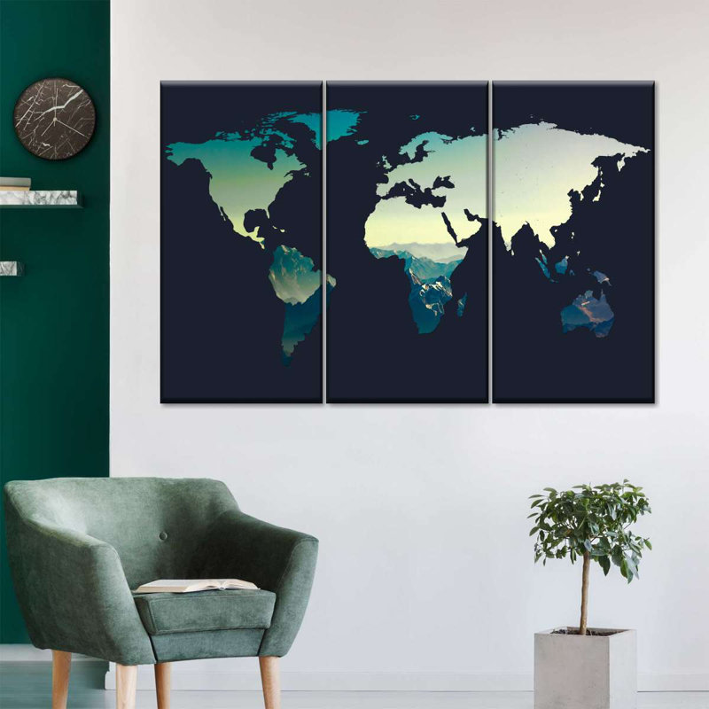 «World Map Canyon World Map» sur toile, reproduction de 3 pièces, H 50 po x l 32 po x P 1,25 po