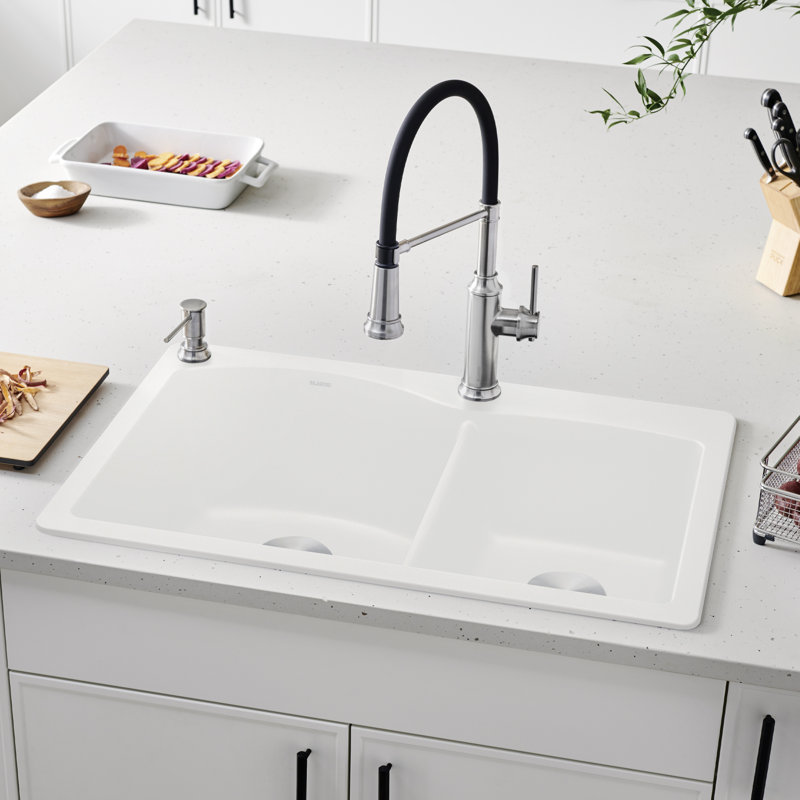 Diamond SILGRANIT 33" L x 22" W Double Bowl Drop-in/Undermount Kitchen Sink, Café