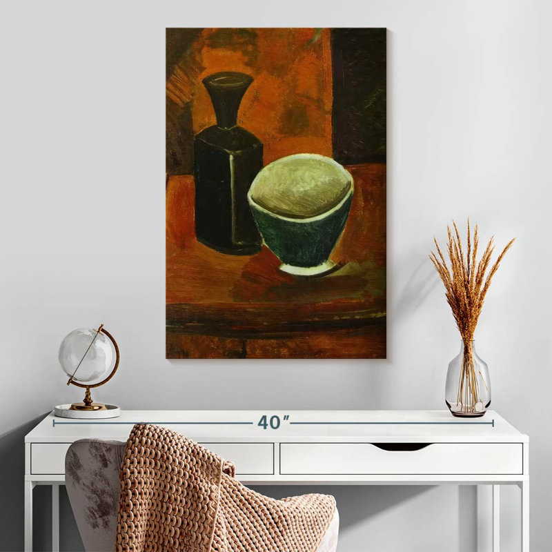 Pan vert et bouteille noire, H 30 po x l 20 po
