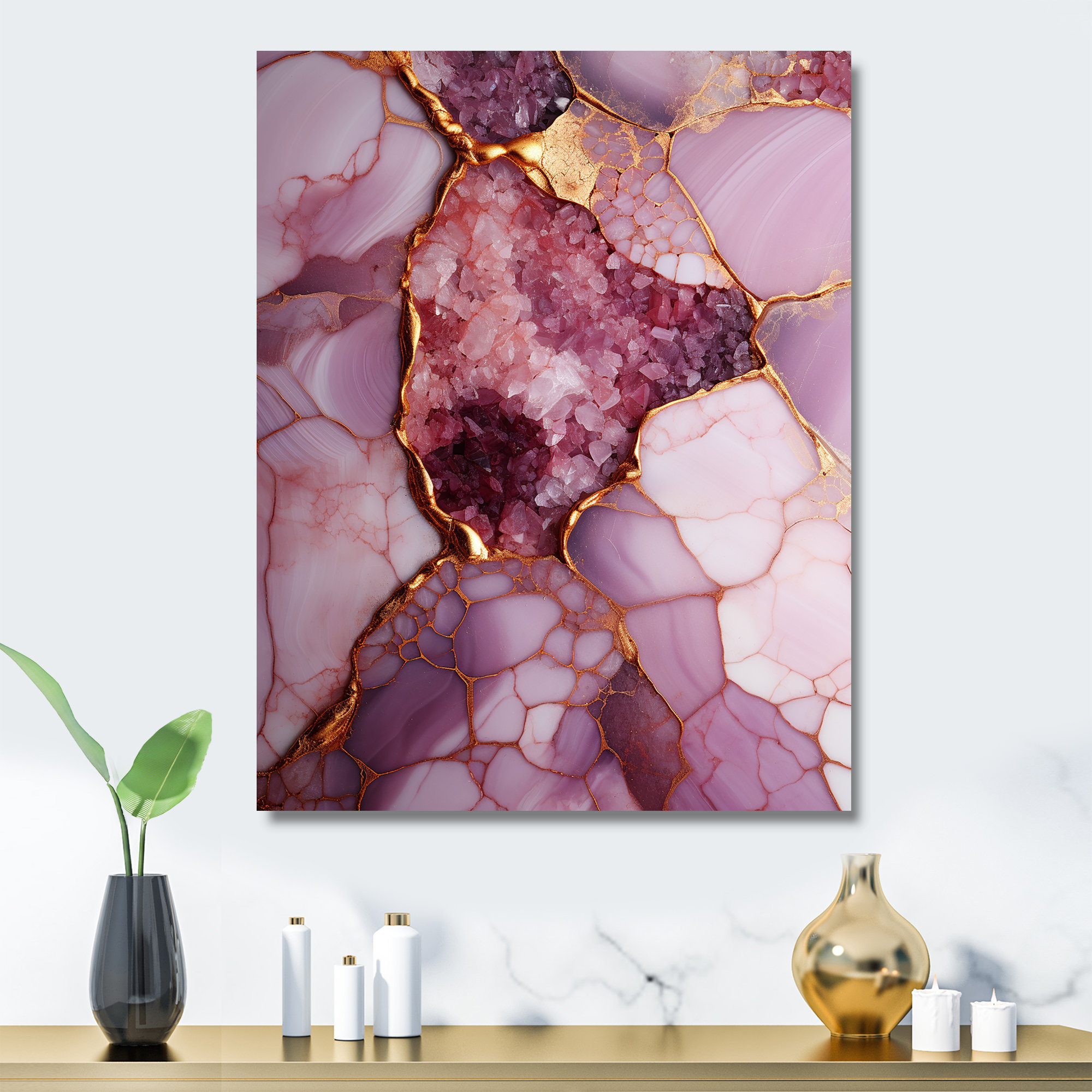 Ivy Bronx Pink And Gold Marble River II - Abstract Metal Wall Art Print ...