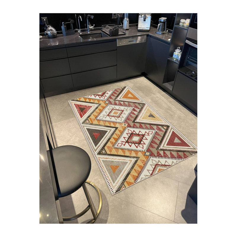 Cross Geometric Diamond Brown Pattern Washable Decorative Machine Washable Area Rug, Runner 3'3" x 9'10"