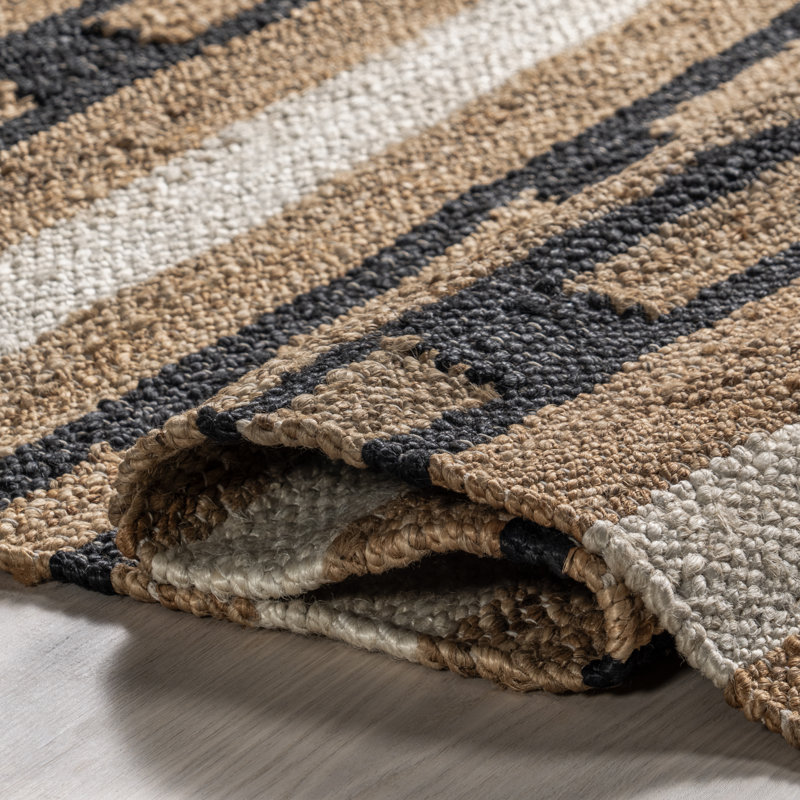 Raleigh 4' x 6' Black and Beige Striped Jute Rug