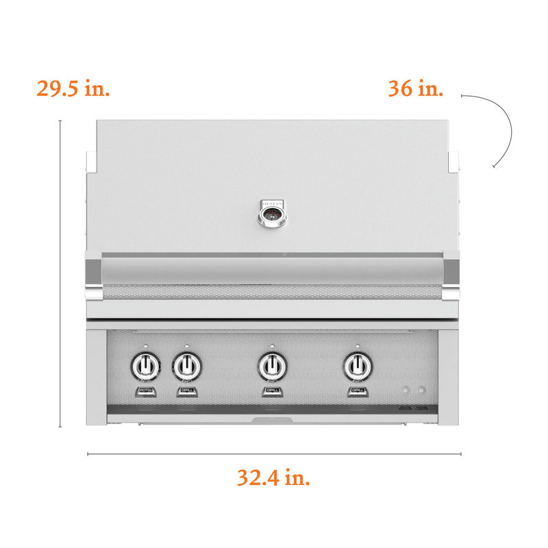 36" Built-In Grill, 2 Trellis Burners, 1 Sear Burner, Rotisserie, Liquid Propane