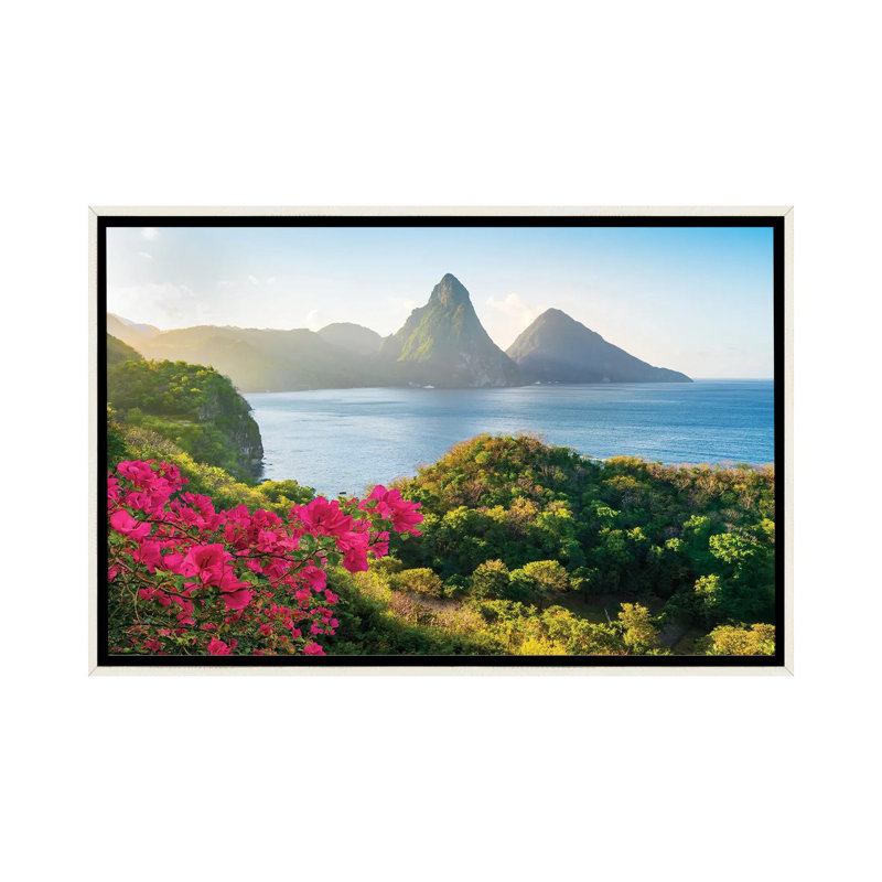 Saint Lucia Sunrise - reproduction d'art murale encadrée, Blanc patiné, H 40 po x l 60 po