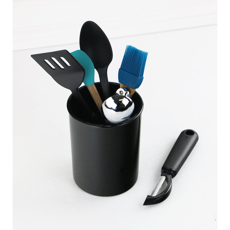 Plastic Round Utensil Storage Set, Black