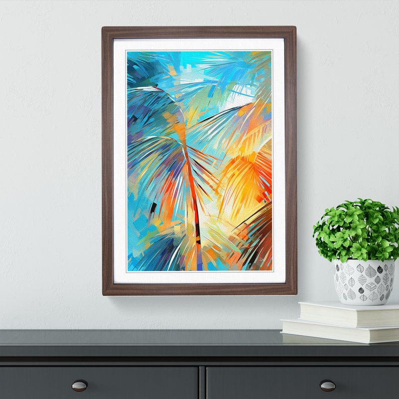 Palm Tree - Single Picture Frame Print on Wood, Walnut Framed, 46cm H x 34cm W