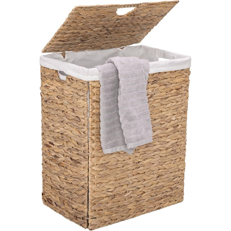 Panier à linge en jacinthe d'eau tissé à la main avec couvercle