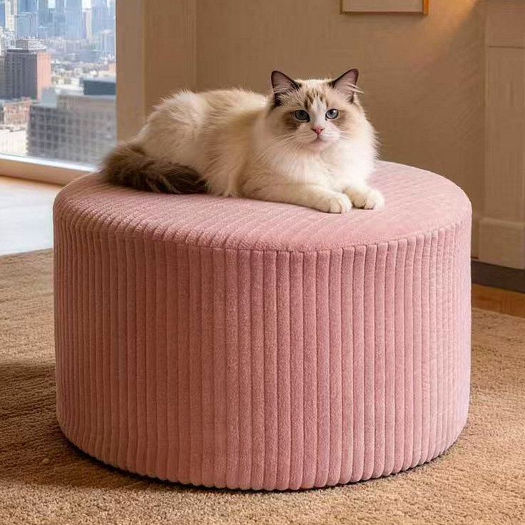 Repose-pieds plein Corduroy Upholstery, Rose