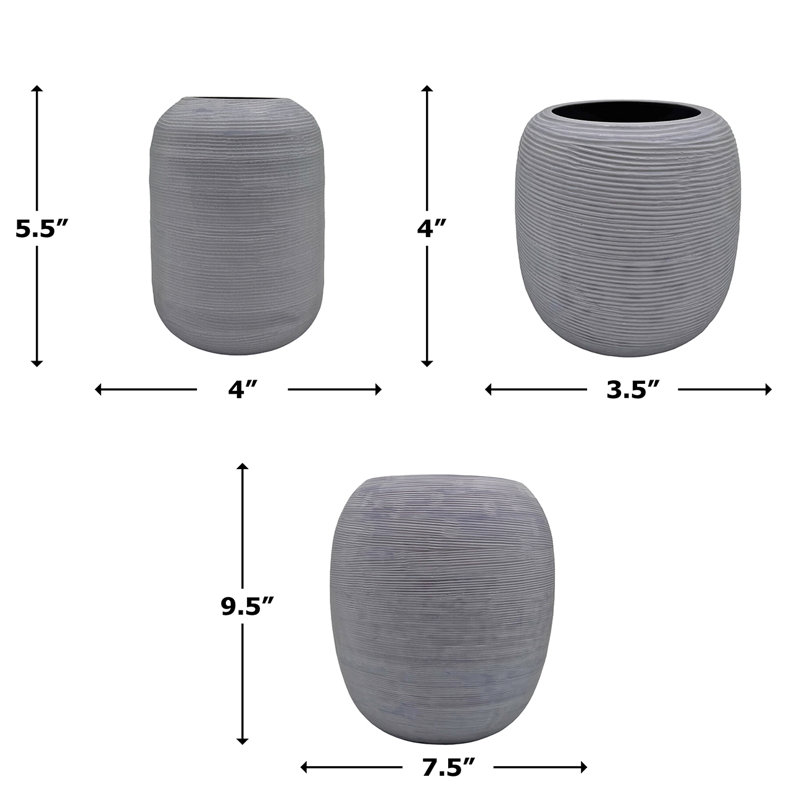 Set of 3 Decorative Handmade Glass Slate Serenity Vase in Grey