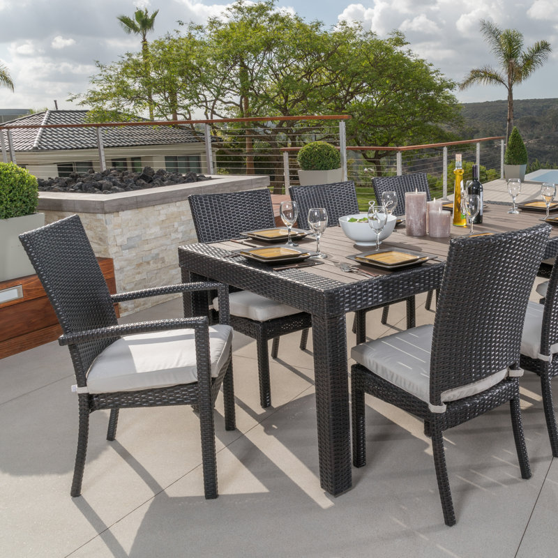 Cannes 9 Piece Dining Set with Cushions, Brown/Black Frame/Tikka Orange Cushion