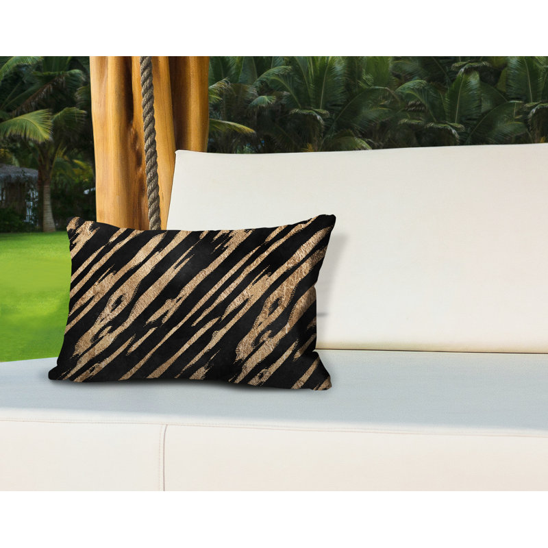 Coussin lombaire intérieur / extérieur abstrait Sana, Noir et or