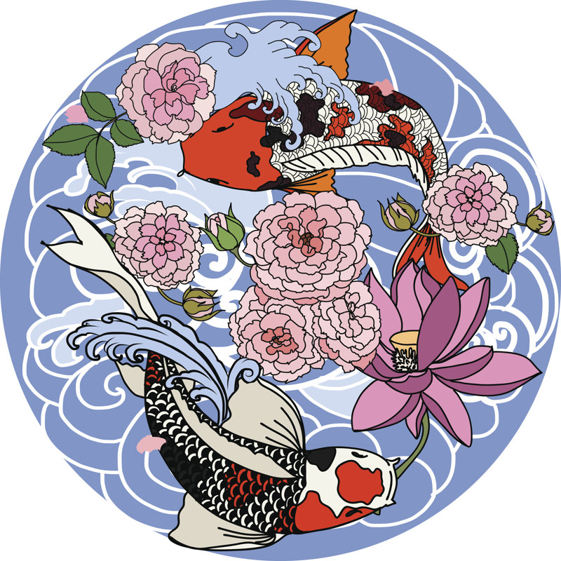 Koi Fish In Circle by Nipatsara - Wrapped Canvas Print, 30cm H x 30cm W