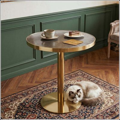 Modern Luxury 23.6" Round Bistro Table with Faux Gray Marble Top