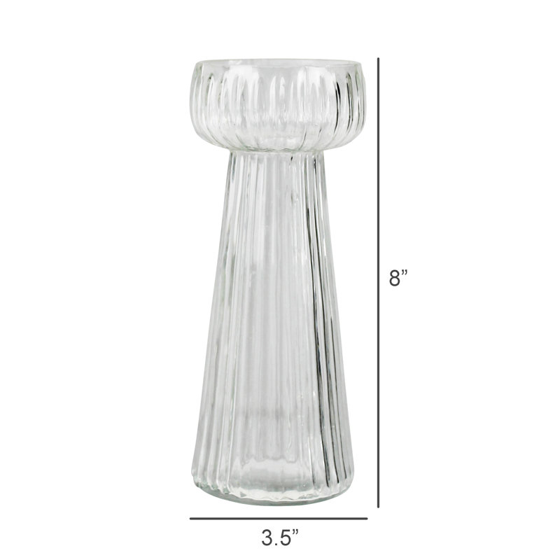 Fluted Ribbed Bulb Vase, Glass - Lrg, 8" H x 3.5" W x 3.5" D