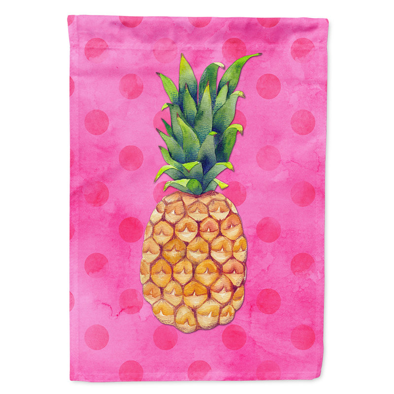 Polkadot à 2 côtés en polyester 15 x 11 po ananas drapeau de jardin, Rose