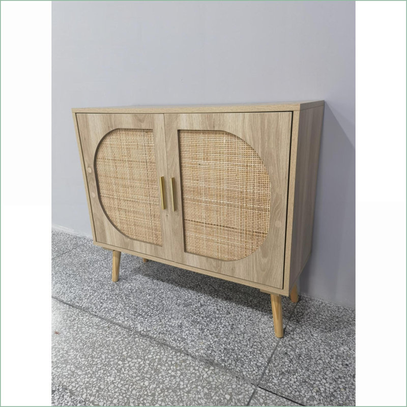 Armoires avec rangement, 2 portes en rotin et amp; 4 tablettes | Buffet de campagne naturel moderne | L 31,5 po x l 11,8 po x H 28,1 po | Panneau de particules | Couloir