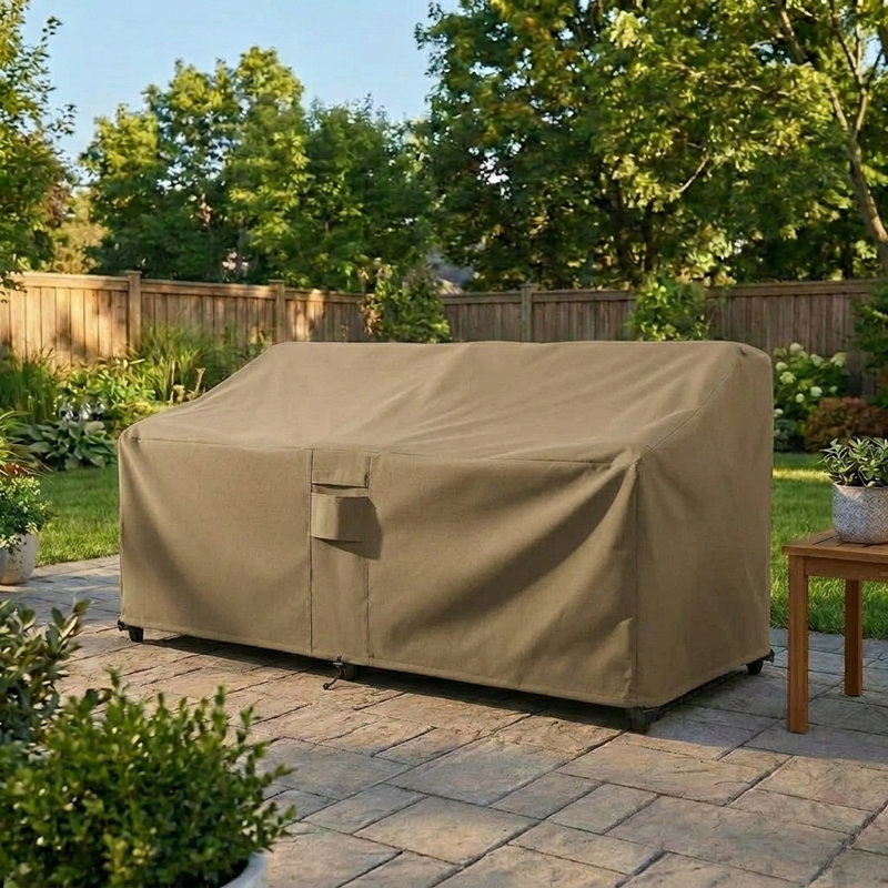 Goodman Weatherproof Patio Sofa Cover with Breathable, Durable Water-Resistant PVC Protection, Adjustable Elastic Hem, Click-Close Straps and Air Holes