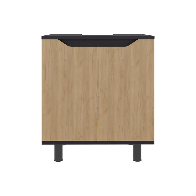 Rangement sous l'évier: H 24,8 po, 2 portes, 2 tablettes, 4 pieds, Brun / Noir