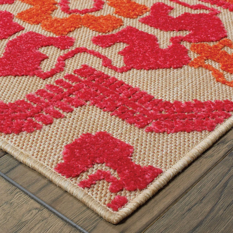Tapis oriental intérieur / extérieur sable / rose / orange Laub, Rectangle 7 pi 10 po x 10 pi 10 po