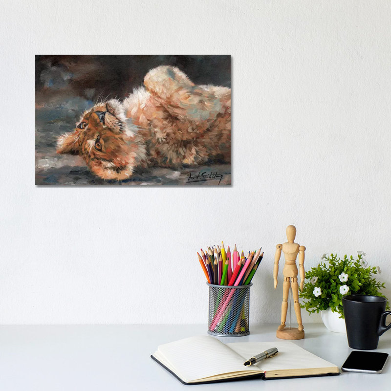 Lion Cub On Back by David Stribbling - Gallery-Wrapped Canvas Giclée on Canvas, 20.32 cm H x 30.48 cm W, Canvas