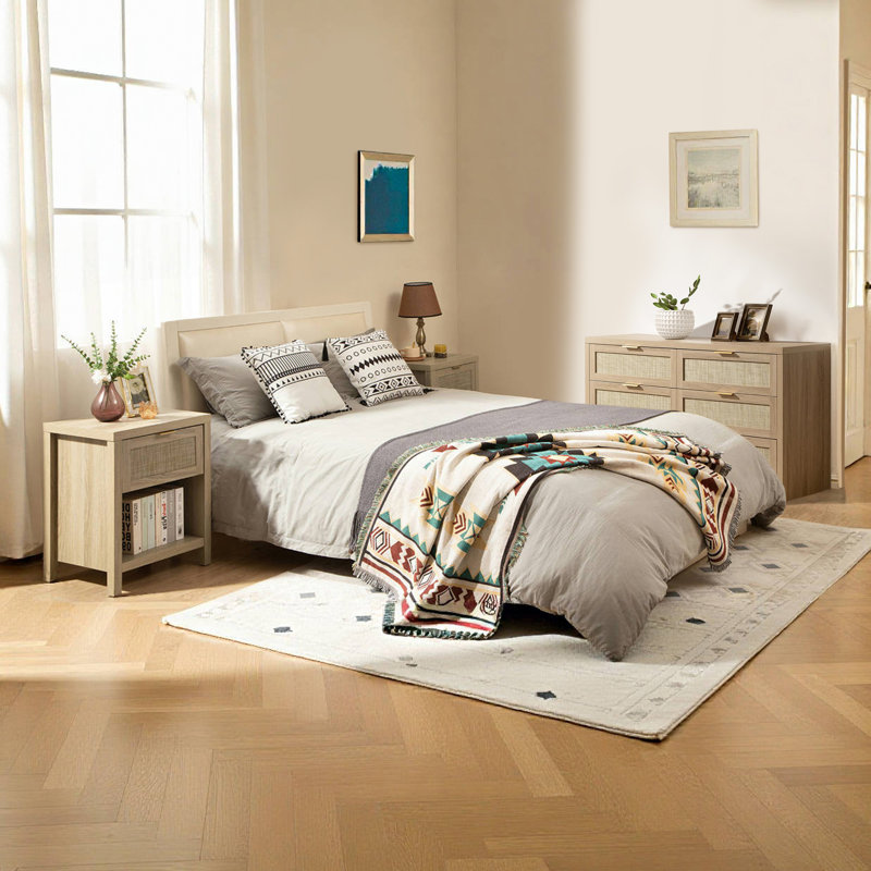 Ensemble de chambre à coucher 3 pièces Boho, Chêne clair