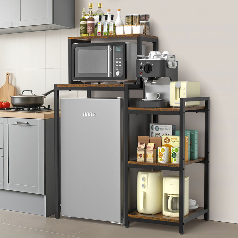 Mini Fridge Stand With Storage Shelves, 3-Tier Mini Fridge Cabinet Microwave Stand Baker Rack, Wood Utility Storage Shelf With Mini Fridge Storage Space For Dorm Kitchen