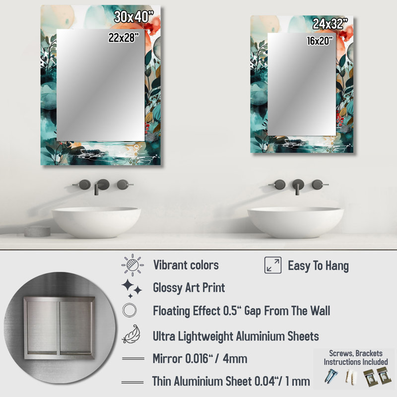 Green And Orange Reflections Of A Free Mind II - Boho Feather Unique Wall Mirror, Traditional Mirror, Printed Metal Art