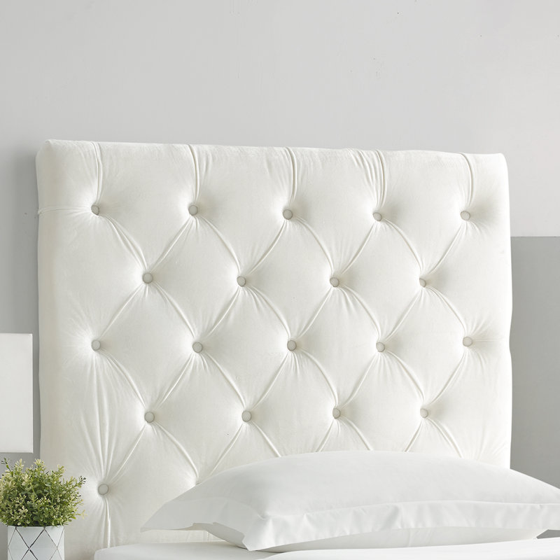 Tufted Velvet Plush College Dorm Headboard - White - With Legs