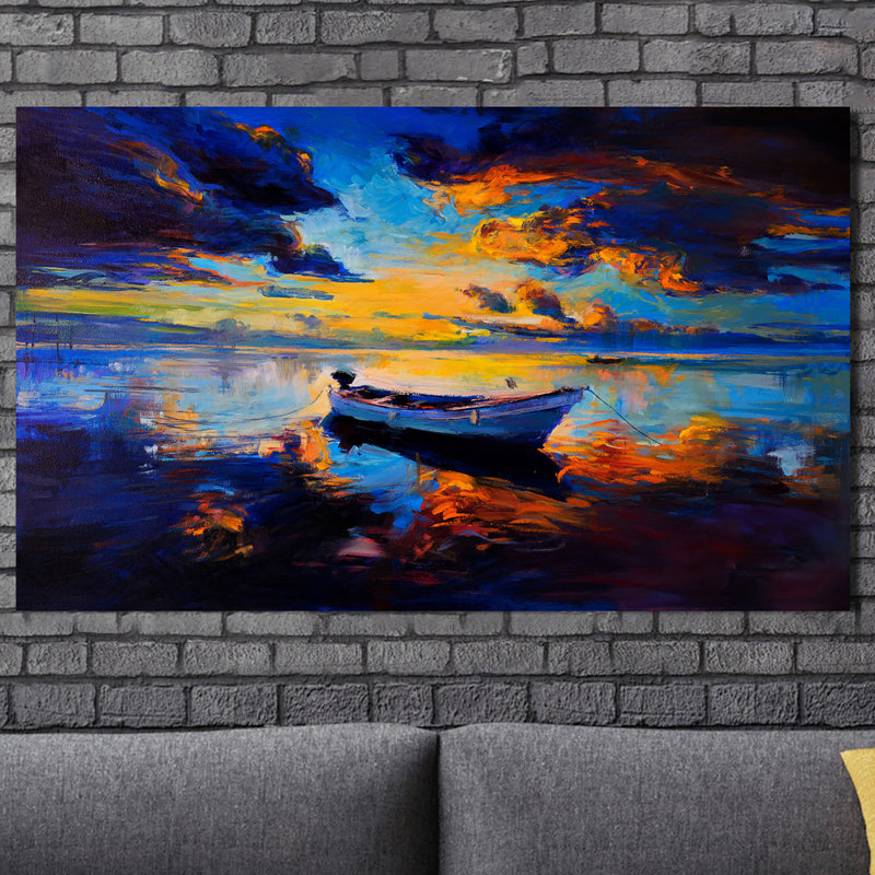 «Sky Sunset and Boat on the Water», reproduction d'art sur toile tendue, H 18 po x l 30 po x P 1 po
