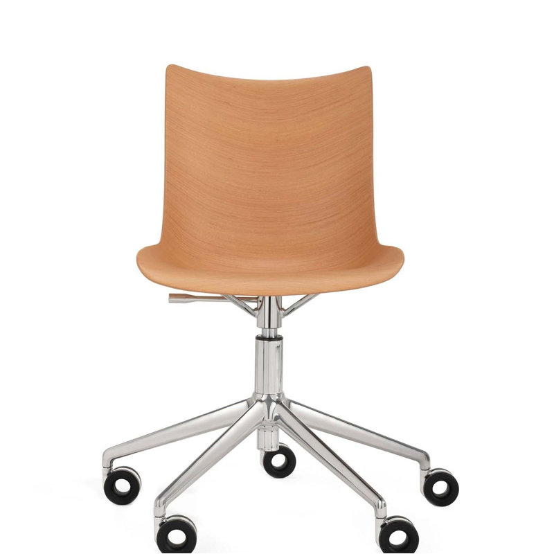 P/Wood Swivel Task Chair, Light Wood/Chrome