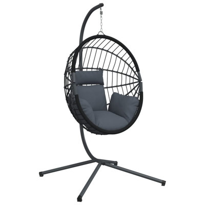  Hanging Egg Chair Anthracite, Black Steel, Rope, Rattan