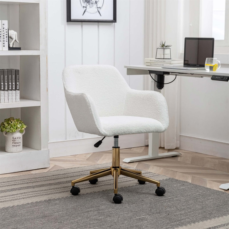 Bollay Fabric Upholstered Swivel Office Chair, Pink, Teddy