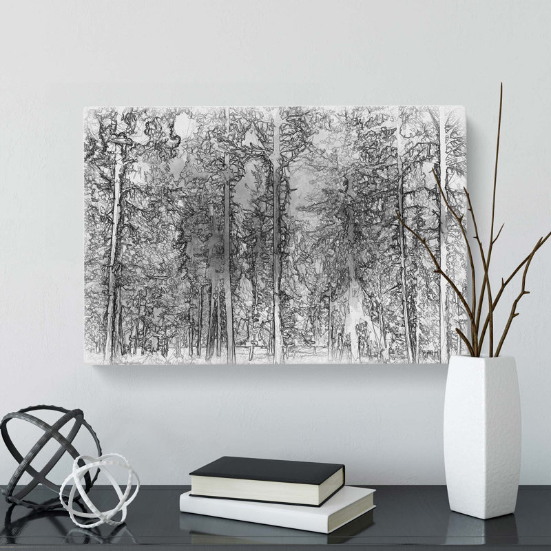 Montana Forest in Abstract - Wrapped Canvas Drawing - Wrapped Canvas, 35cm H x 50cm W x 3cm D
