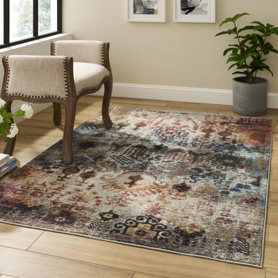 Modway Porch & Den Ithaca Distressed Floral Trellis Area Rug