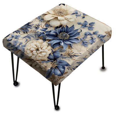 Victorienne fleurs bleues et blanches damassées II - Repose-pieds rectangulaire damassé