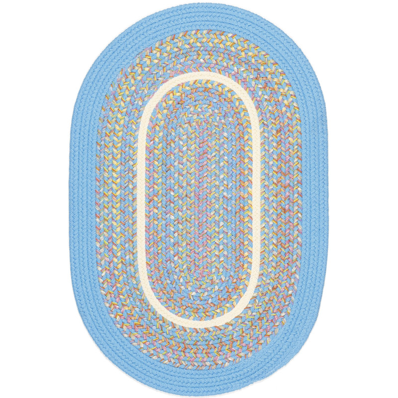 Tapis bleu à motif géométrique tressé à la main Pavel, Ovale 3 pi x 5 pi