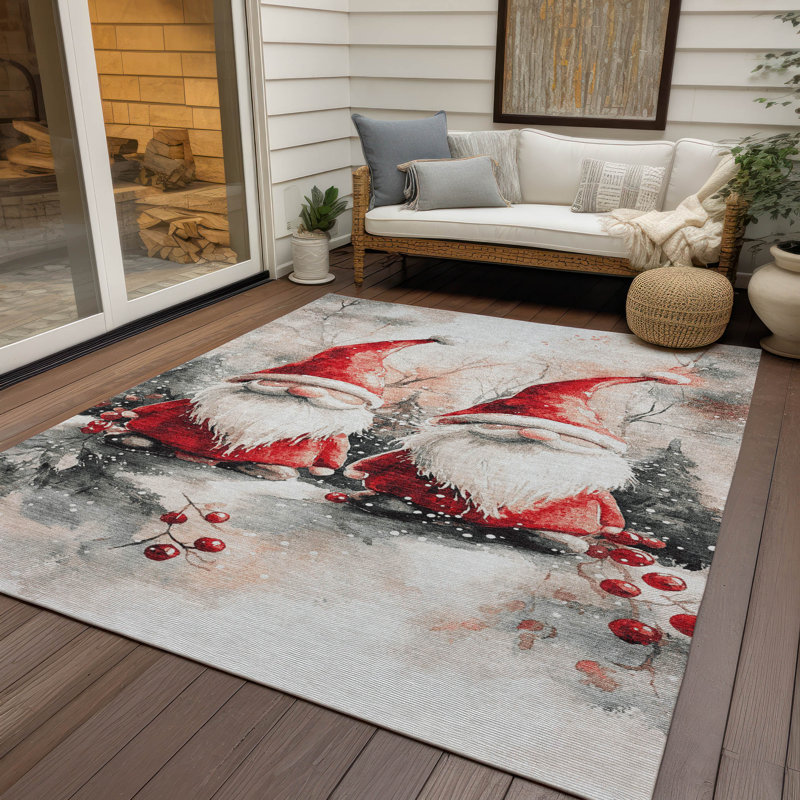 Tapis ivoire de Noël gnome Xhevrie intérieur / extérieur lavable à la machine, Rectangle 3' x 5'