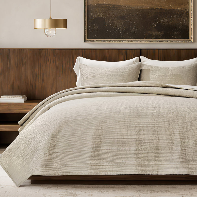 Ensemble de courtepointe 100% coton EVERGRACE Channel Stitch, couvre-lit en satin de coton prélavé, ensemble de literie 3 pièces doux et respirant avec 2 taies décoratives pour toutes les saisons